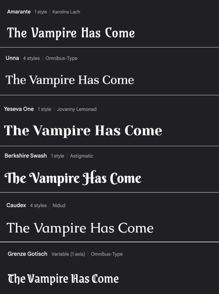 Dark and moody Google fonts