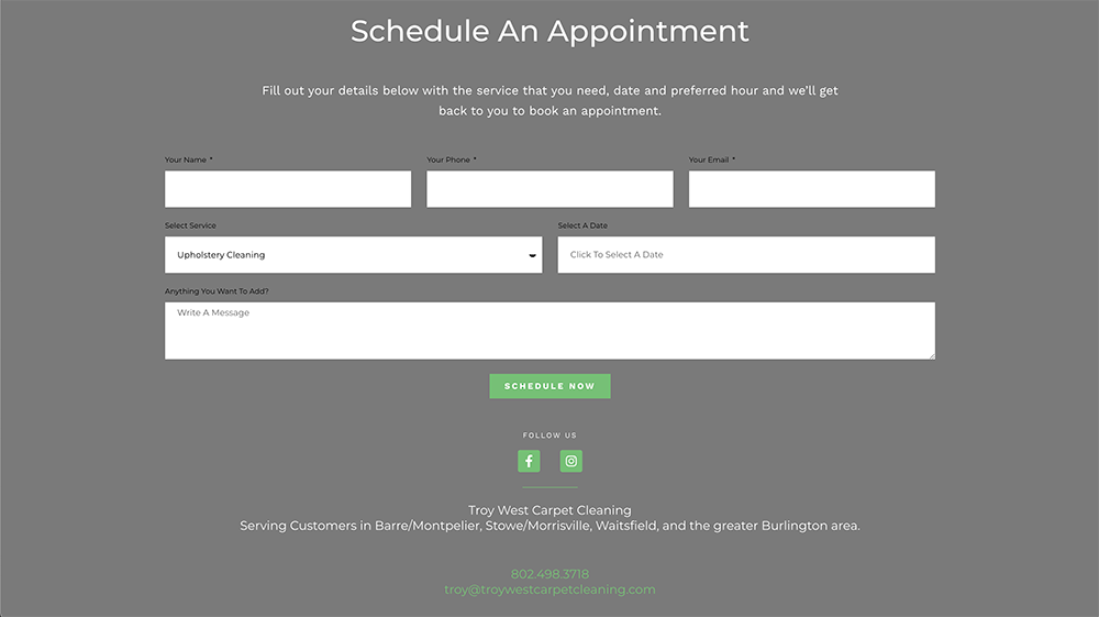 small business website design for one of our clients showcasing footer contact info