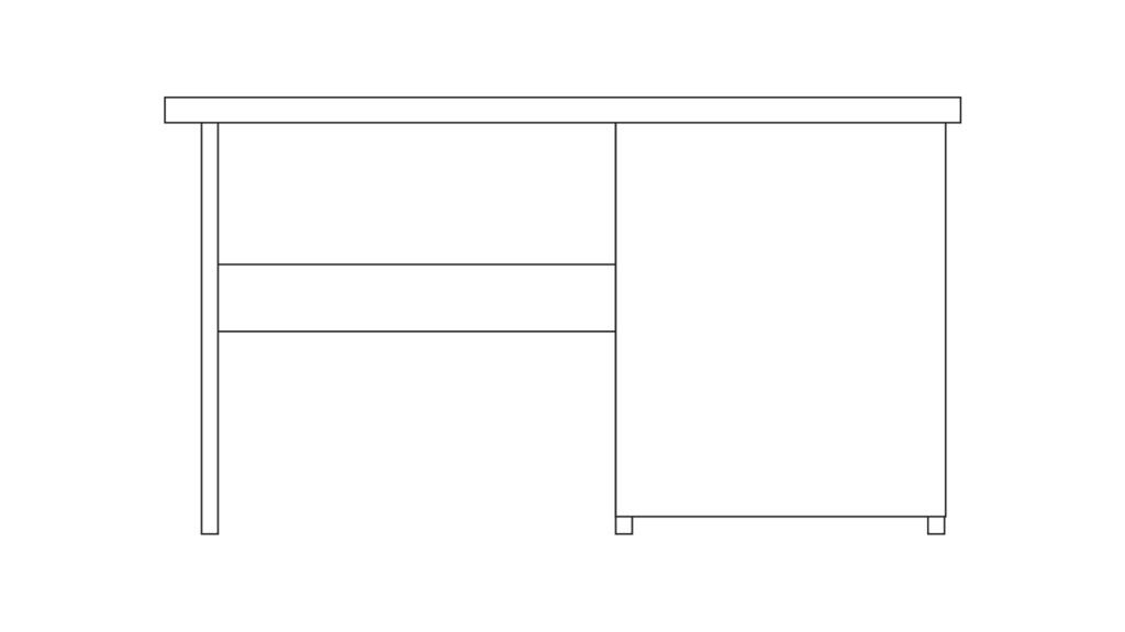 technical front view illustration of a writing desk